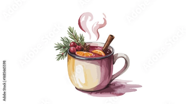 Fototapeta mulled christmas wine in watercolor style isolated on transparent background