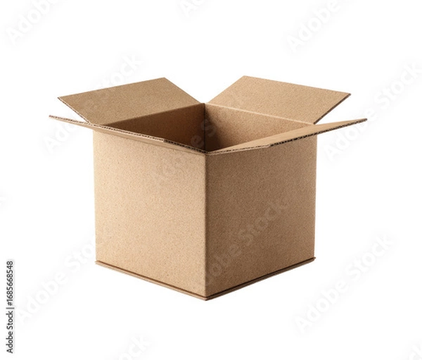 Fototapeta Open cardboard box, light brown color, square shape, empty inside
