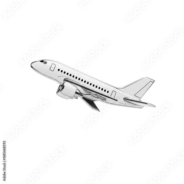 Fototapeta Sleek White Passenger Jet Airplane Taking Off in Flight Isolated on White Background - Air Travel, Aviation, and Global Transport Concept