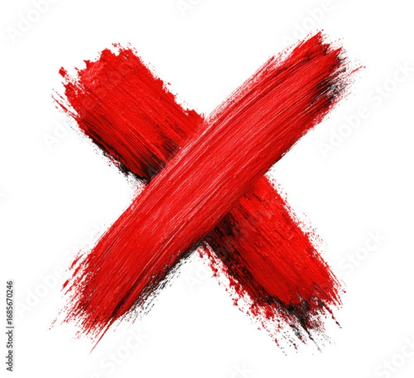 Fototapeta Bold red paint X mark on black background