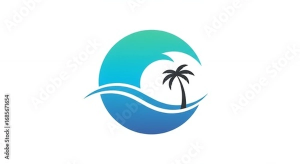 Fototapeta Ocean waves and palm tree logo