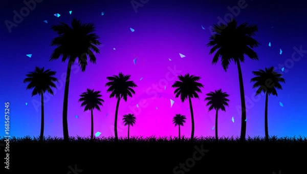 Fototapeta A futuristic alien vista with neon-lit palm trees and glowing tropical foliage under an extraterrestrial sky