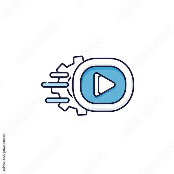 Fototapeta Video Playback Settings Icon: Gear with Play Button and Speed Lines for Digital Media