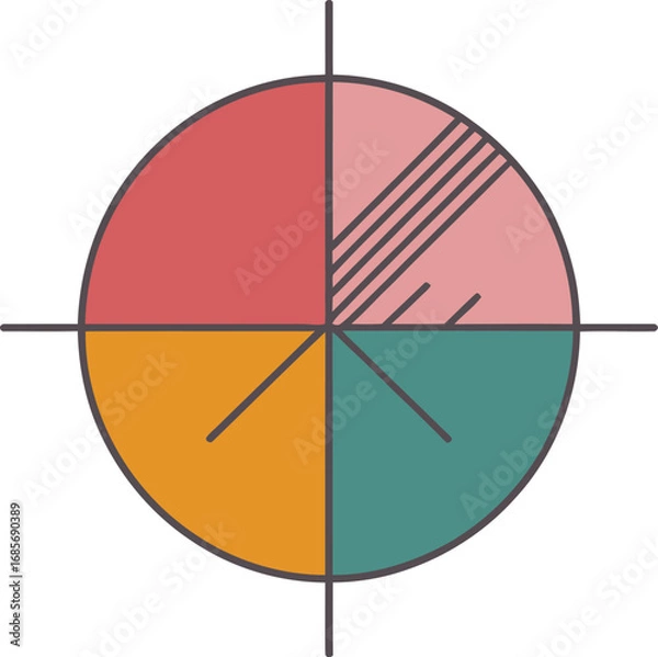Fototapeta Abstract colorful circular graphic with four distinct segments and crosshairs