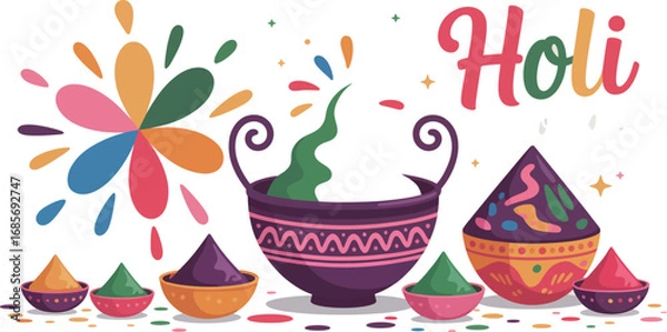 Fototapeta Vibrant celebration of Holi with colorful powders and festive elements