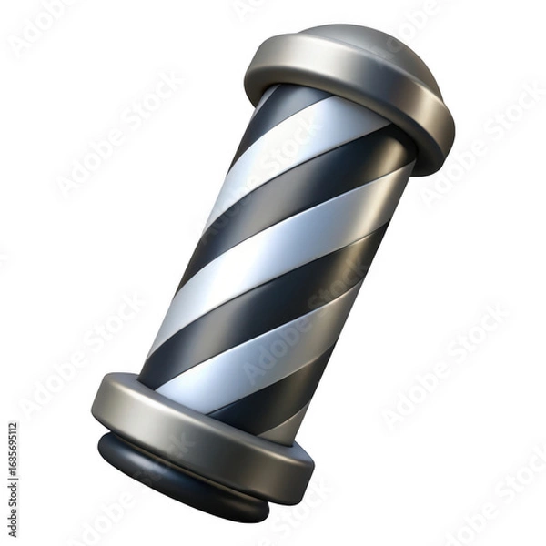 Fototapeta 3d barber pole with silver accents isolated on transparent background
