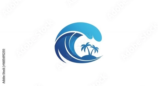 Obraz Ocean wave logo with palm trees
