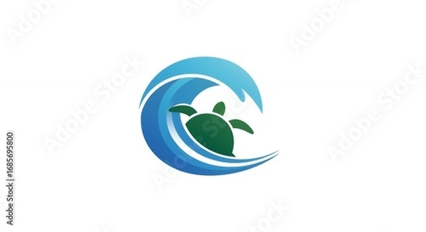 Fototapeta Turtle riding wave logo design