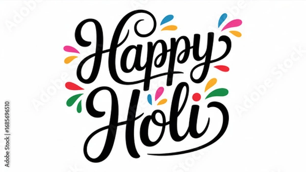 Fototapeta Vibrant "Happy Holi" text with colorful splashes, celebrating a joyous festival