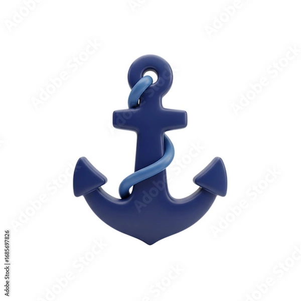 Fototapeta Blue anchor with rope isolated on transparent background