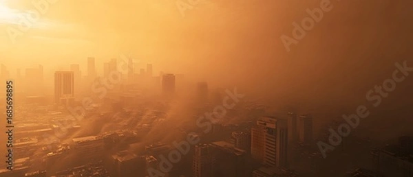 Fototapeta Urban Landscape Bathed in Golden Light and Hazy Atmosphere