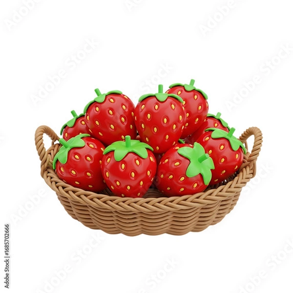 Fototapeta Woven basket overflowing with ripe red strawberries isolated isolated on transparent background