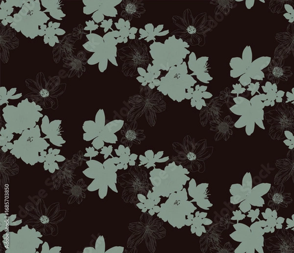 Obraz Flowers and leaves in vintage style, seamless pattern