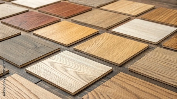 Fototapeta Square Wood Texture Samples High-Resolution Image of Various Wood Finishes, Flooring Options, Design Concept Wood Samples, Flooring Design