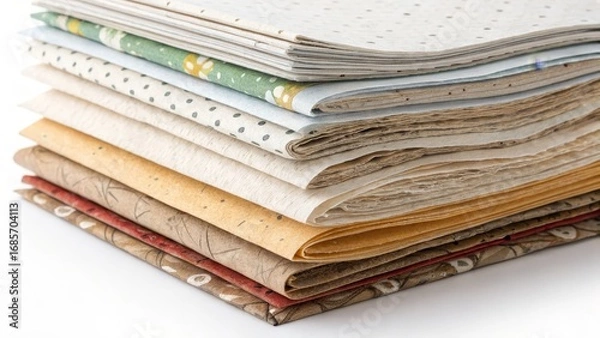 Fototapeta Stacked Handmade Papers Diverse Textures and Patterns, Close-up Photography, Craft Concept, paper texture, handmade paper Paper Crafts, Texture Photography