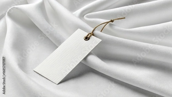 Fototapeta White Fabric Tag Mockup Minimalist Blank Label on Draped Textile, Branding, Product Display Tag Mockup, Branding