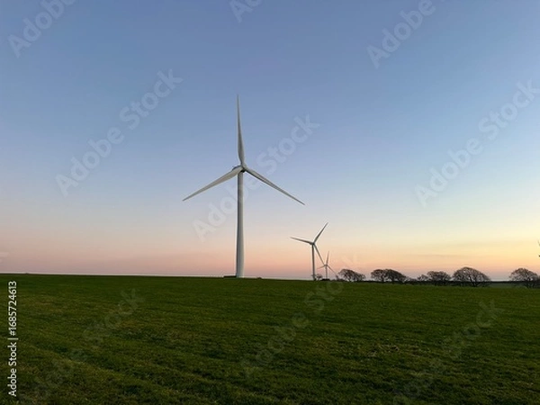 Obraz Wind turbines farm at sunset