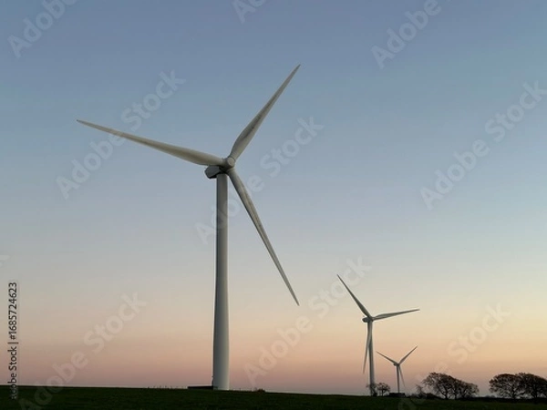 Obraz Wind turbines farm at sunset