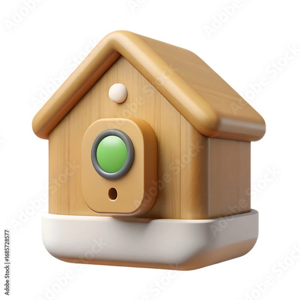 Fototapeta Eco smart home hub with floating interface panels, isometric perspective.