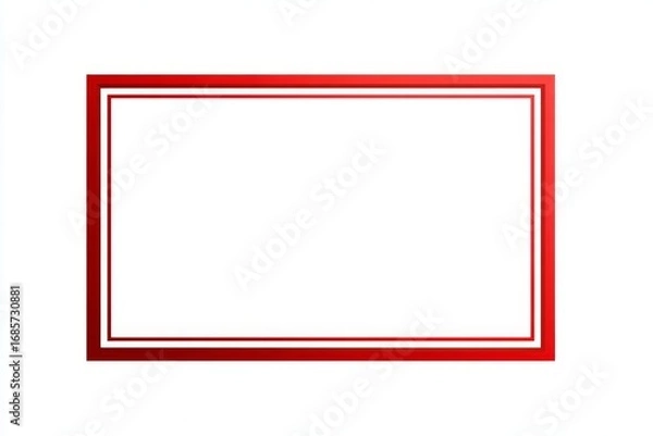 Fototapeta Red rectangular frame with double border on plain white background.