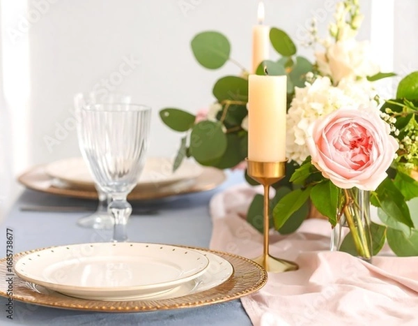 Obraz Elegant table setting with flowers and candles (1)