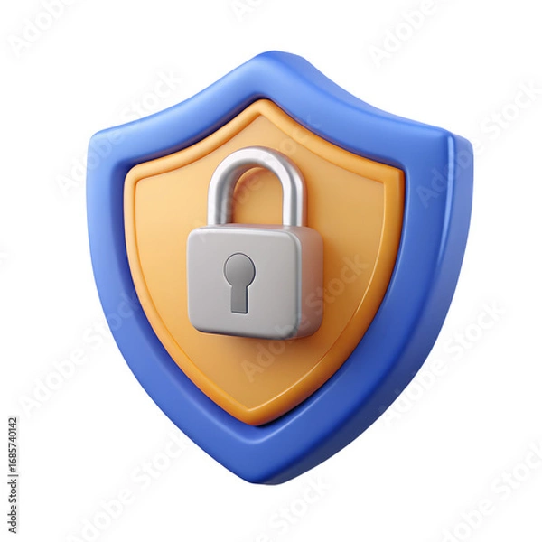 Fototapeta 3D isometric security shield with encryption elements, white background.
