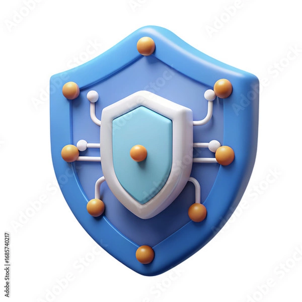 Fototapeta 3D isometric security shield with encryption elements, white background.