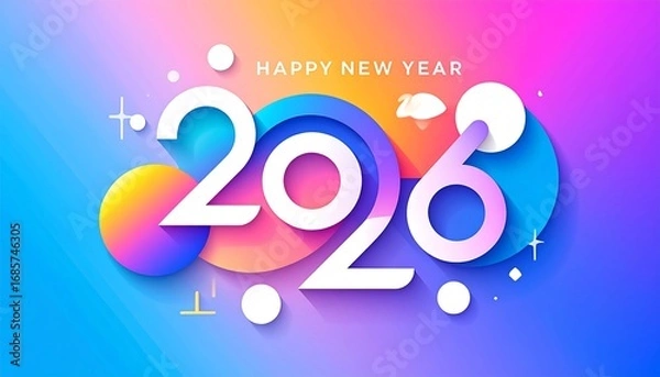 Fototapeta Colorful 2026 New Year Greeting With Modern Abstract Design.AI Generative Illustration