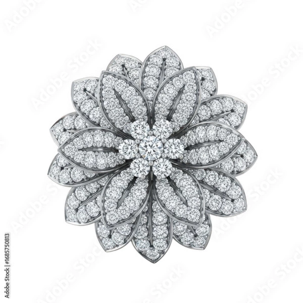 Obraz Sparkling diamond flower brooch isolated on transparent background