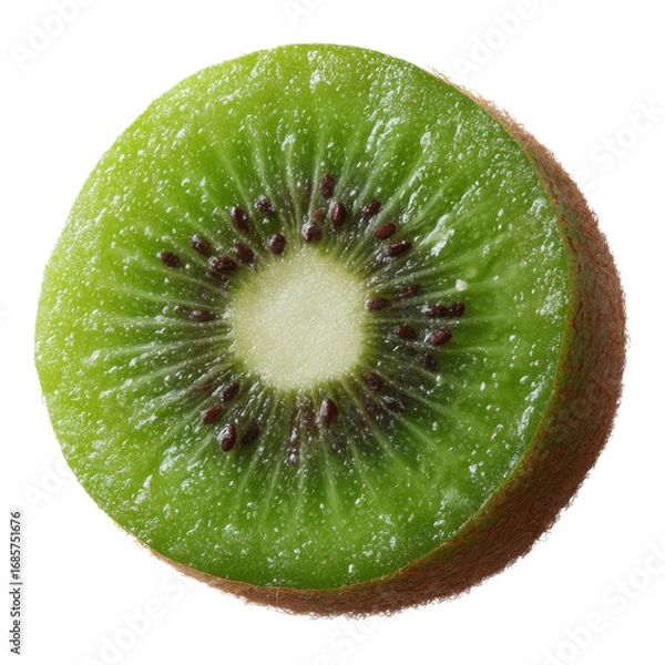 Fototapeta Fresh Green Kiwi Slice with Juicy Texture and Natural Seeds