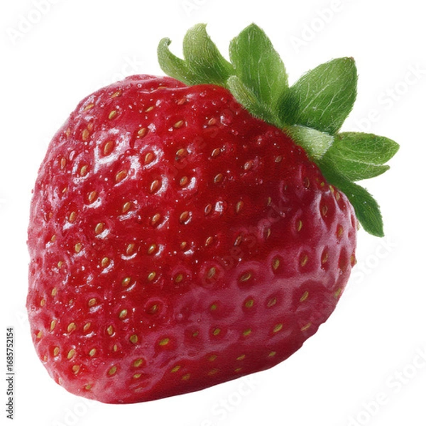 Fototapeta Fresh Red Strawberry Isolated on White Background With Green Leaves