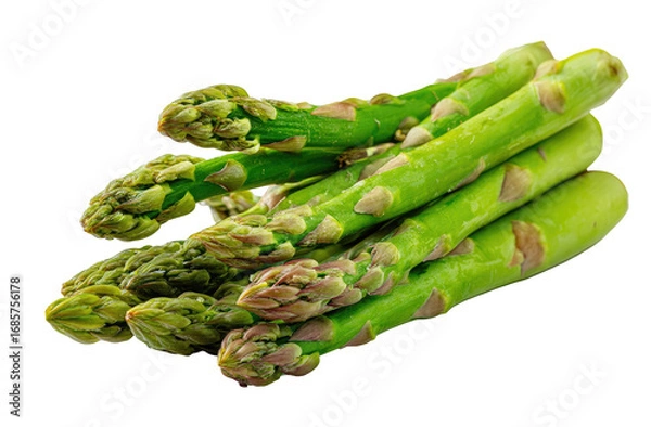 Fototapeta Fresh asparagus spears, vibrant green, tightly clustered, slightly overlapping, with a few visible delicate pink/purple tips