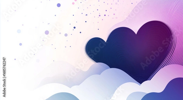 Fototapeta Vibrant abstract background featuring heart shape surrounded by soft clouds and colorful dots, evoking feelings of love and serenity