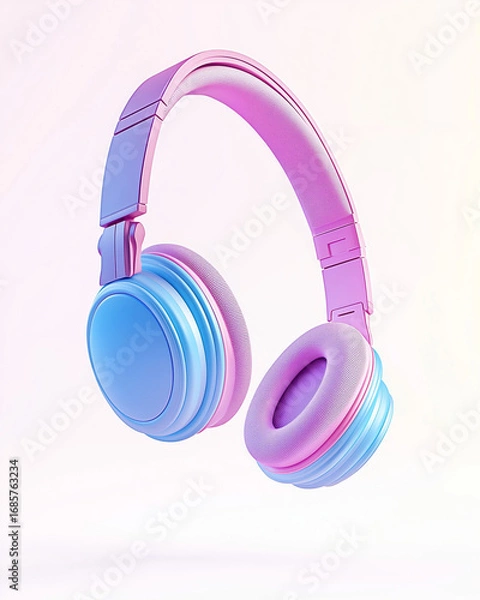Fototapeta Colorful headphones with modern design, featuring gradient of blue and pink hues, creating vibrant and stylish look