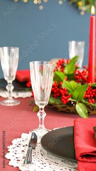 Obraz Festive table setting with red, black, and white