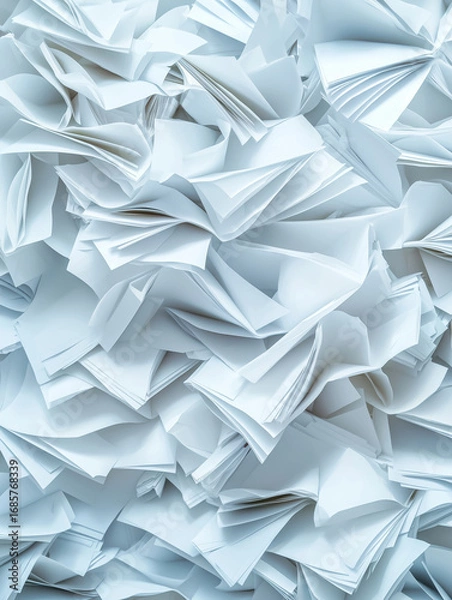 Fototapeta Layered white paper texture creates dynamic visual effect, showcasing beauty of simplicity and organization in design
