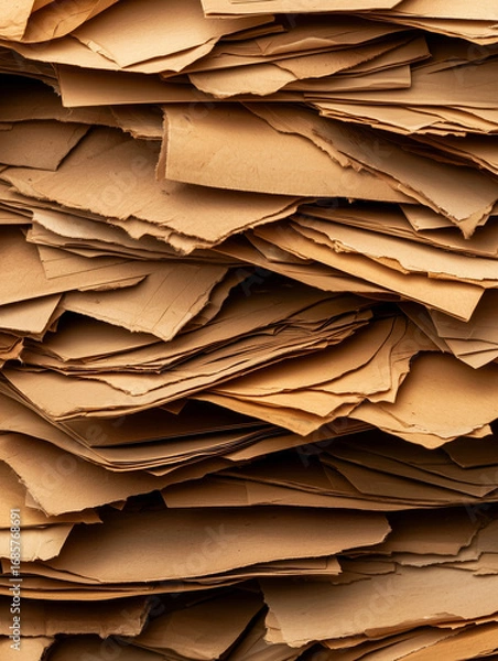 Fototapeta Layered paper texture showcases variety of shades and shapes, creating interesting visual depth and warmth