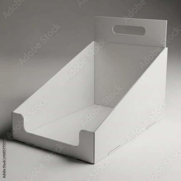 Fototapeta A simple white cardboard display stand with a handle cutout isolated on white background