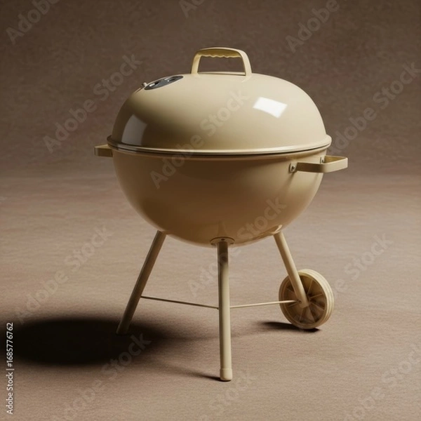 Fototapeta A classic round charcoal kettle barbecue grill with a lid and legs isolated on white background