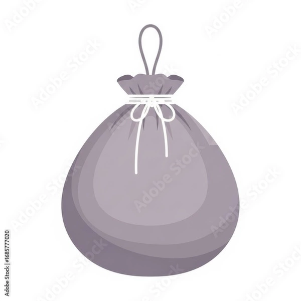 Fototapeta A simple purple fabric drawstring pouch with a cord tie presented isolated on white background