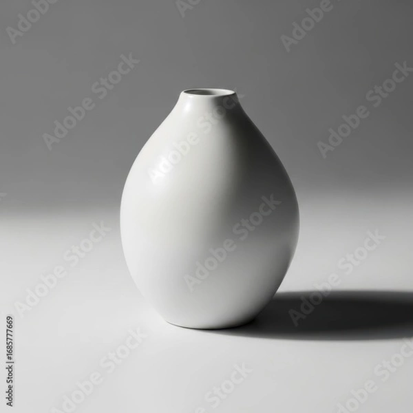 Fototapeta A simple white ceramic vase with a smooth teardrop shape elegantly displayed isolated on white background