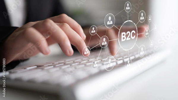 Fototapeta B2C strategy focus on delivery products directly to consumer. Successful B2C model enhance consumer engagement, streamline B2C logistics, and boost consumer satisfaction through digital retail. Spline