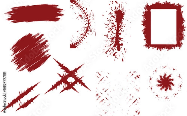 Fototapeta paint flowing down on transparent background. Halloween, murder and horror concept. Red ink splash, splatter and stain, Blood spatters realistic bloodstain patterns set
