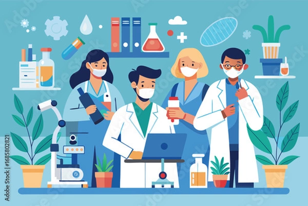 Obraz Scientists collaborate in a laboratory setting as they conduct research on new discoveries