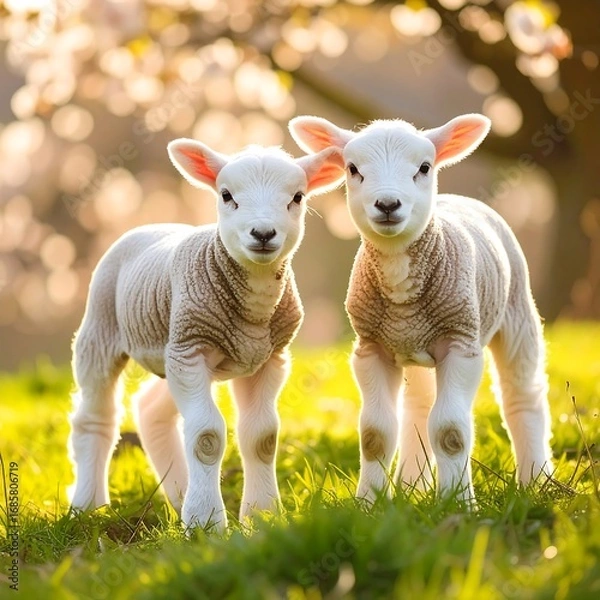 Obraz Two lambs in a spring meadow (1)