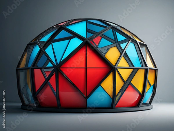 Obraz Geometric Dome with Red Blue Yellow Stained Glass Panels