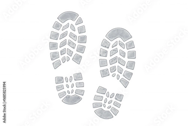 Fototapeta Translucent melting shoe prints creating delicate frosty pattern against light background