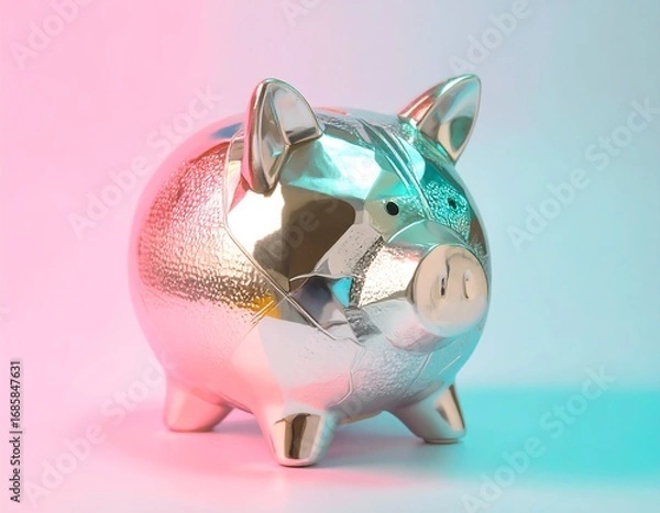 Fototapeta Metallic piggy bank with vibrant lighting
