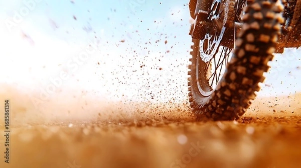 Obraz Motocross tire kicking up dirt in a dynamic action shot