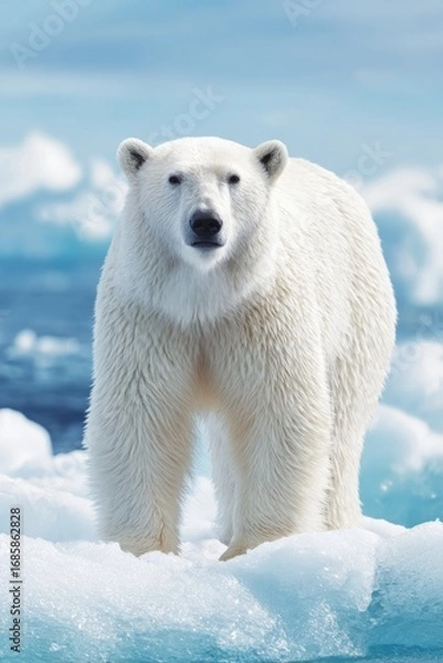 Fototapeta Majestic polar bear standing on ice floe in arctic ocean